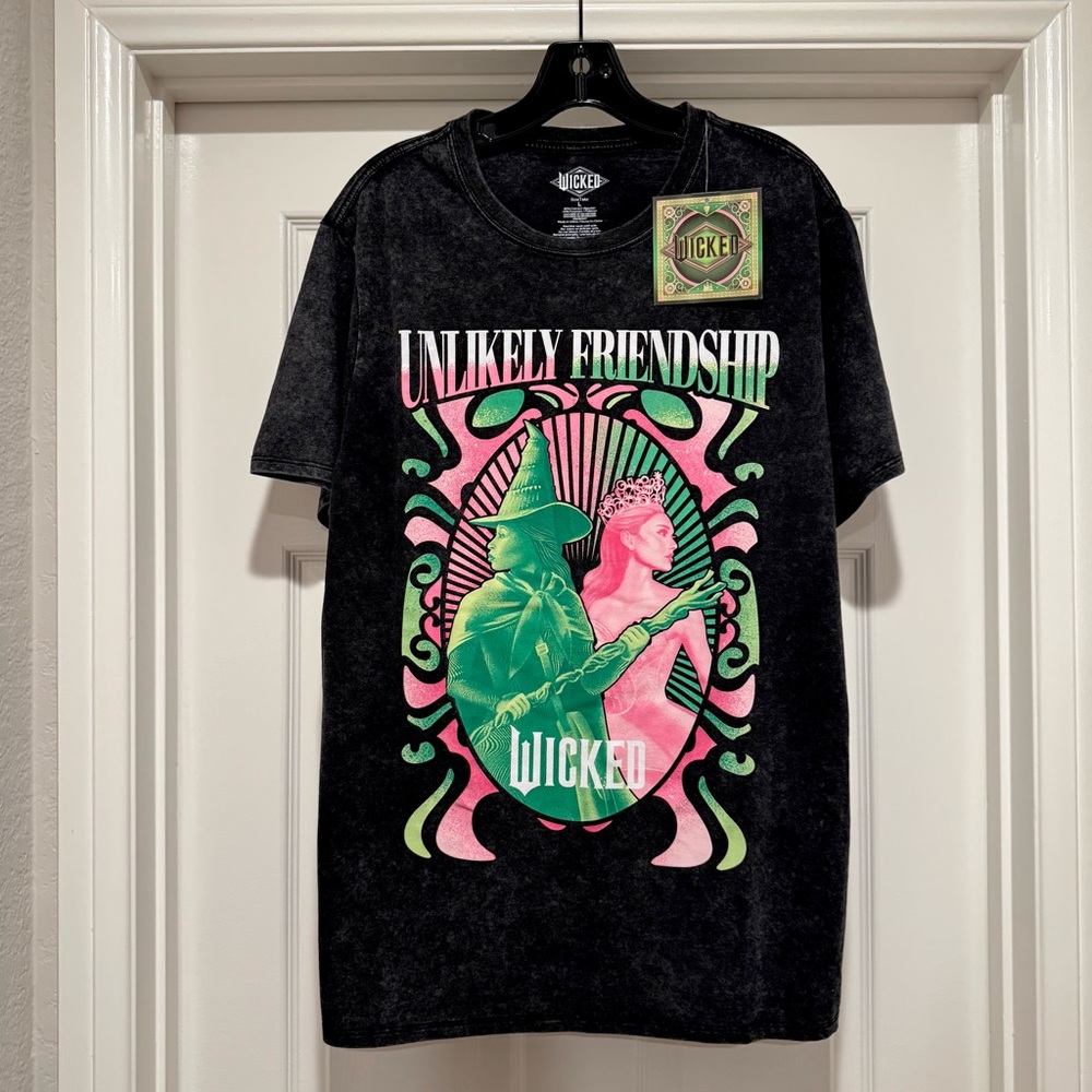 NWT! WICKED ‘Unlikely Friendship’ 🩷💚 Black Comfy Tee T-Shirt Size Large